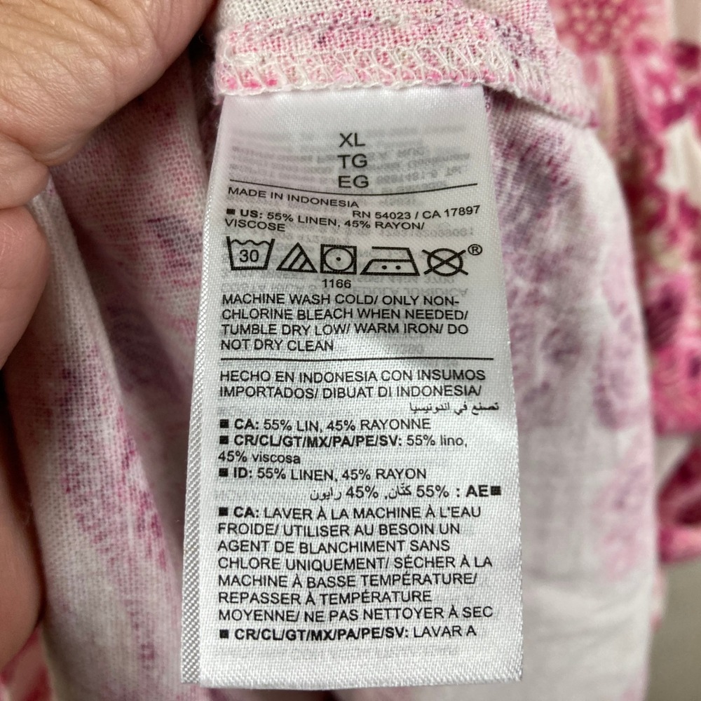 Old Navy Maxi Dress Womens XL Pink Floral Smocked Linen Blend Cottagecore Boho - Picture 7 of 8